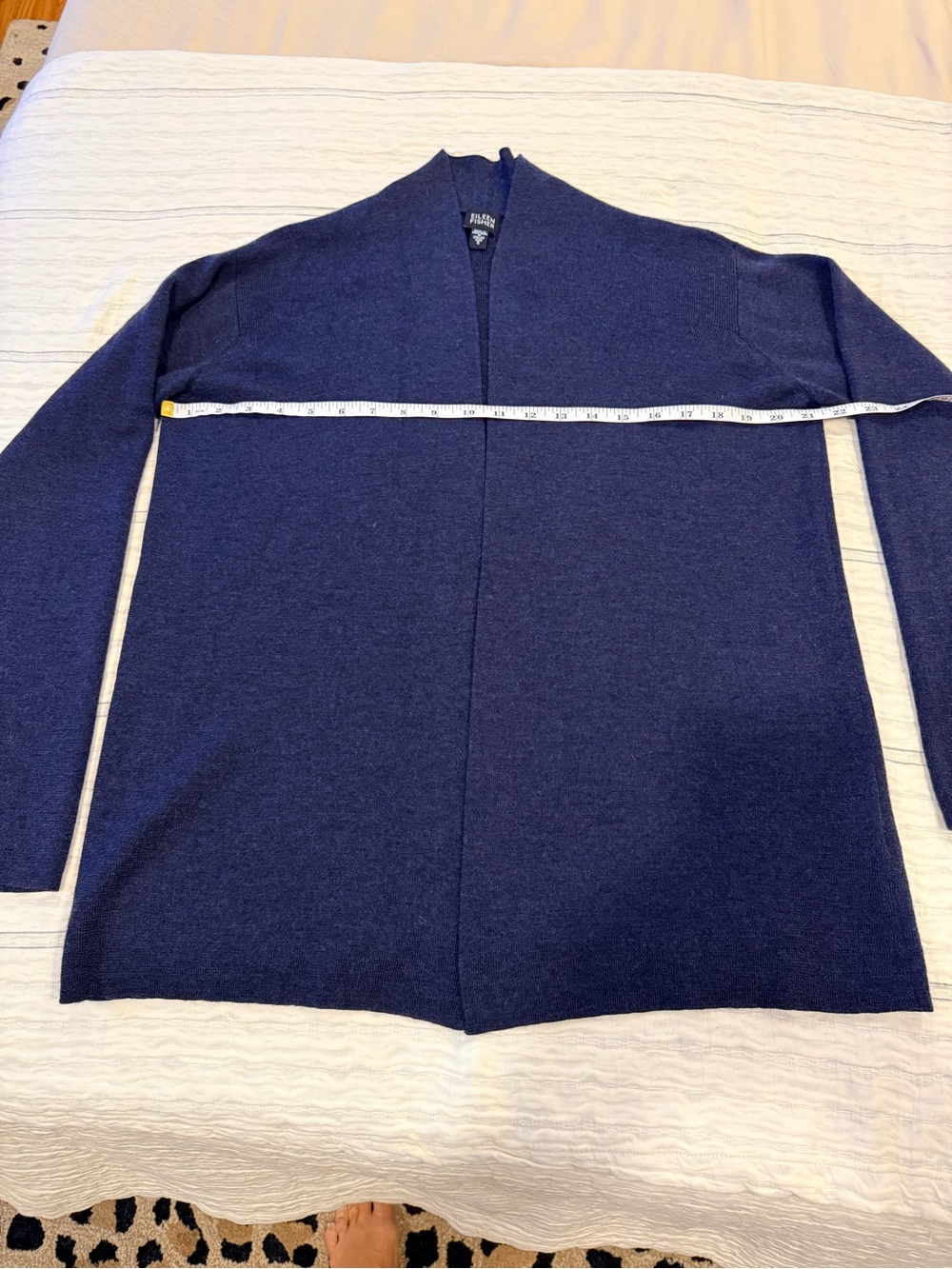 Eileen Fisher Navy Open-Front Long Merino Wool Cardigan - Picture 10 of 15